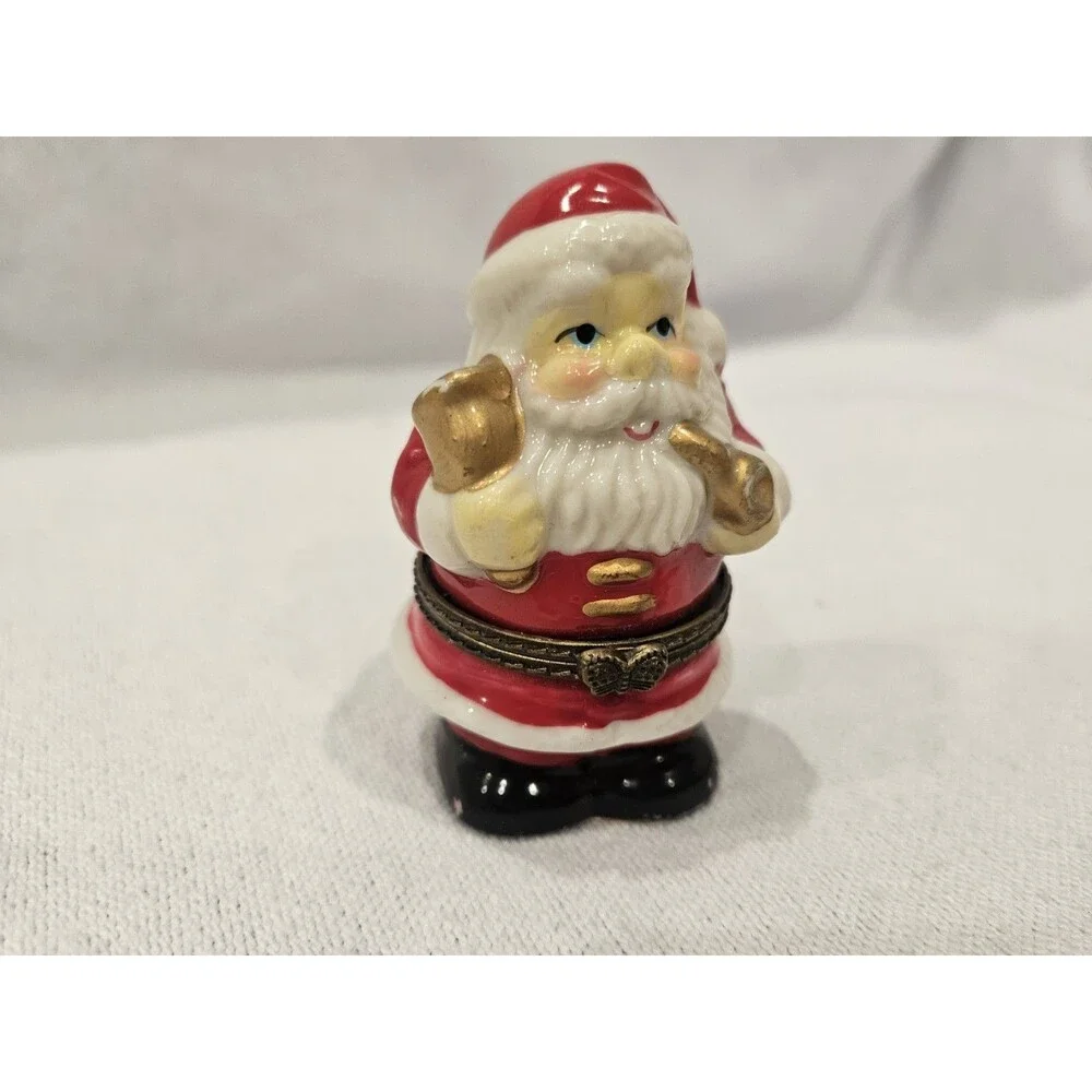 Santa Claus Hinged Porcelain Trinket Box Figurine 2-3/4